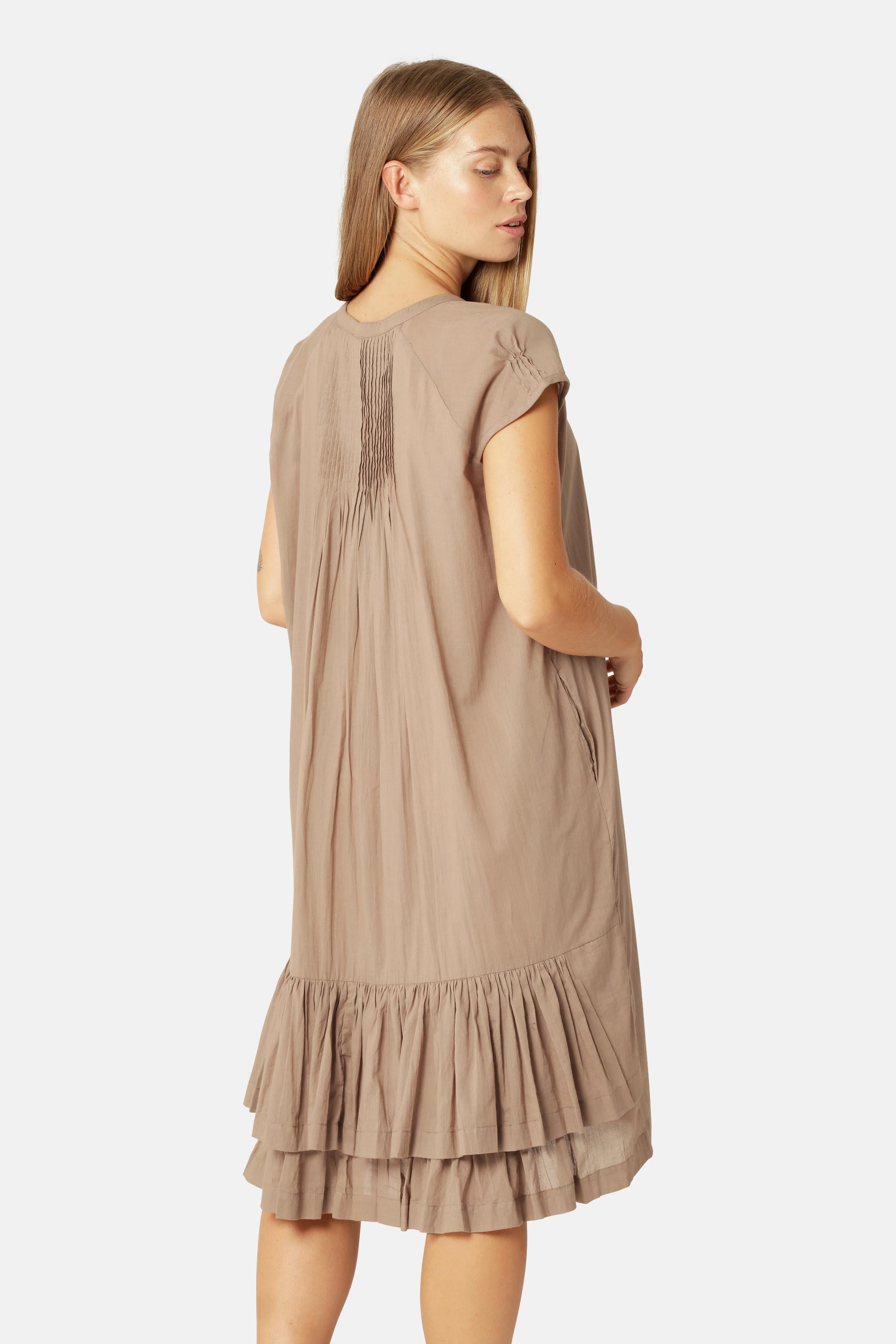 Vestido Largo de Manga Corta - Greige